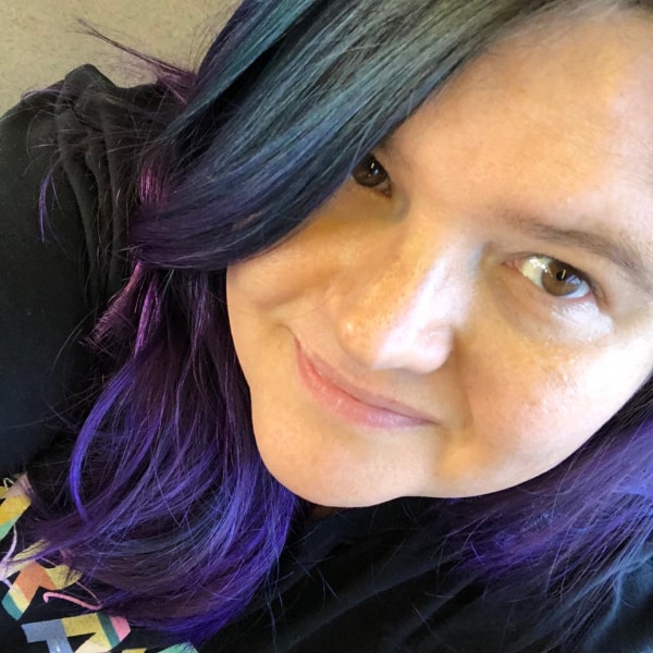 Aleen with purple highlights in her hair.  The hair isn't really relevant to the Field Guide, but it's pretty!